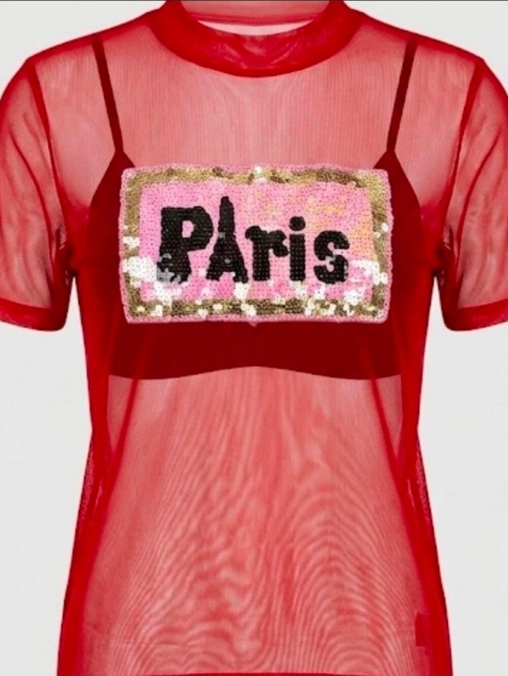 ✨ BUZZ Paris Sequin Sheer Red Mesh Top ✨size Medium. Coquette.
